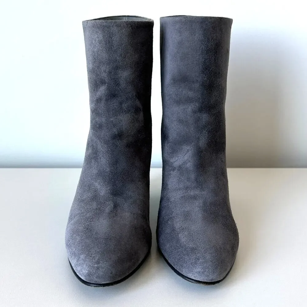 CHANEL Grey Suede Calfskin Short Boots IT 36.5